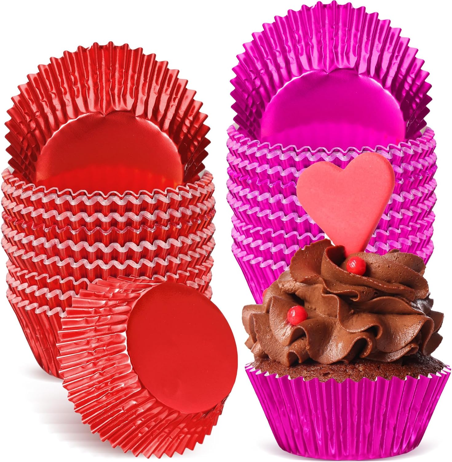 200 Pcs Valentine's Day Cupcake Liner Muffin Wrappers Cupcake Holders Foil Baking Cups Disposable Paper Cases for Valentine Party Favors Supplies